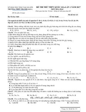Đề thi thử THPT quốc gia - Lần 1 năm 2017 môn Hóa học - Mã đề thi 123